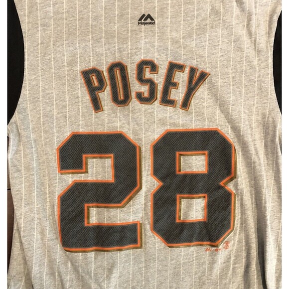 San Francisco Giants T-Shirt L Buster Posey Majestic From the Stretch Pinstripe - Picture 2 of 8
